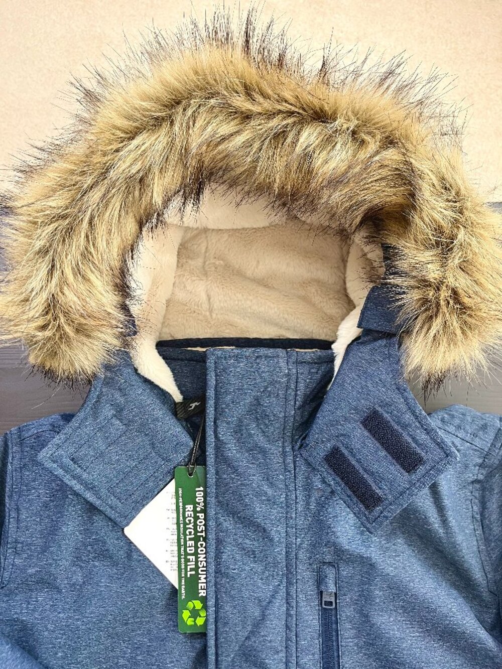 Hollister Navy Blue Men's Winter Jacket Faux Fur Lined Hood Size S NWT